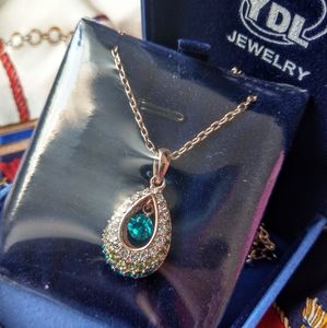 💎 Turquoise Crystal Ombre Pendant 18K GP Necklace